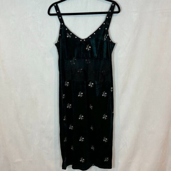 Zara‎ Women's Green Velvet Floral Rhinestone Accent Lace Cutout Midi Dress SZ M - Picture 1 of 16